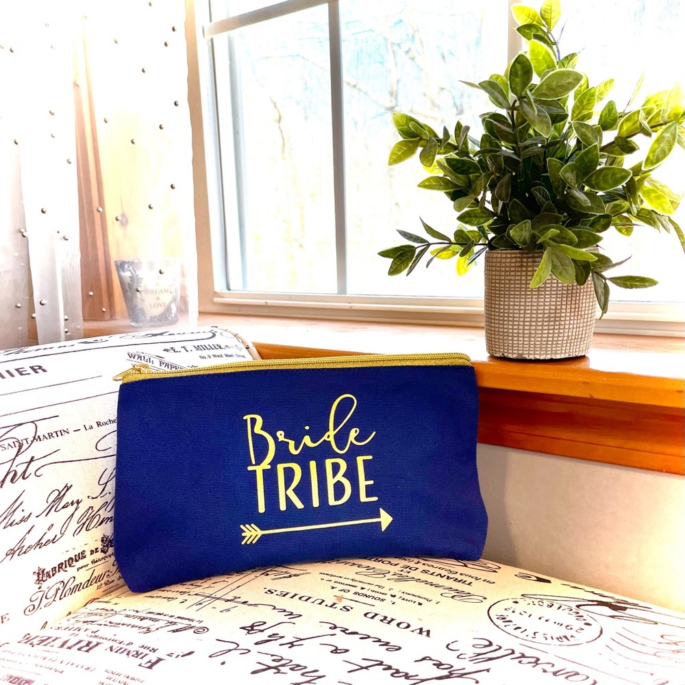 Navy Blue & Gold “Bride Tribe” Cosmetic Bag/Emergency Wedding Kit